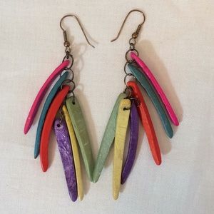 Unique Wooden Multi Color Artisan Dangle Earrings